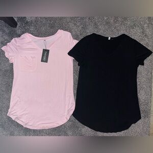 Women's Pink and Black V-Neck Tops